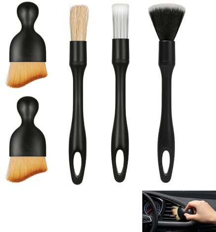 Juego de 5 Cepillos Interior Coche, Cepillo Limpieza Detallado Coche con Cerdas de Doble Textura, Cepillos de Nylon para Limpieza Interior y Exterior del para Ventilaciones, Llantas