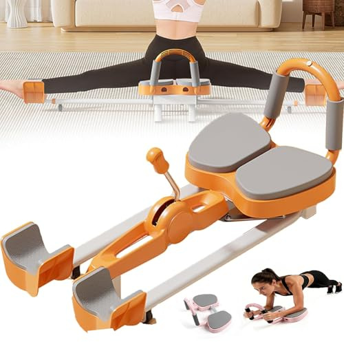 2-i-1 bensträckare delad maskin med ryggstöd, justerbar 0-180° delad tränare för flexibilitet, 440lb kapacitet Stretching utrustning för balett Yoga Dansgymnastik, Hemgym Fitness utrustning orange