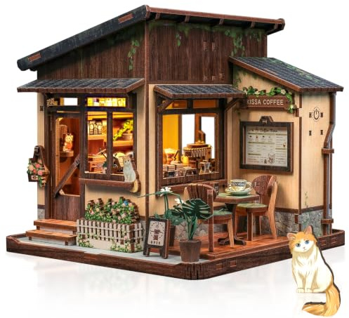 CUTEBEE Maison Miniature a Construire - 3D Maquette en Bois (Kissa Coffee)