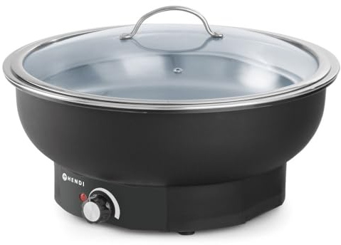 HENDI Chafing Dish, Tesino, Temperaturbereich bis zu: 85°C, Warmhaltebehälter, Speisewärmer, Speisebehälter, Buffetwärmer, 6,8L, 230V/500W, ø405x(H) 240mm, Edelstahl, Polypropylen, schwarz