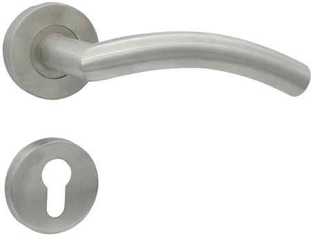 domino Türgriff Drückergarnitur PZ - Profilzylinder Set Rund-Rosette Türklinke für Zimmertür, Bürotür, Kellertür & Innentür Edelstahl Türdrückergarnitur PRADO-R INOX