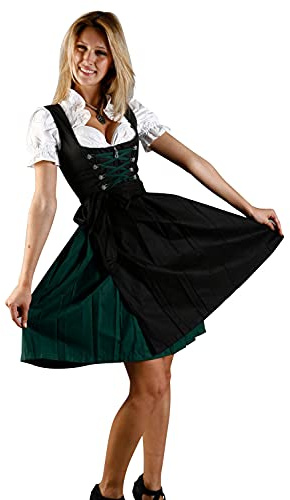 Nostalgisches Mini Dirndl 3-tlg. grün schwarz inkl. passender Bluse und Schürze Gr. 32-58, Schwarz, 50