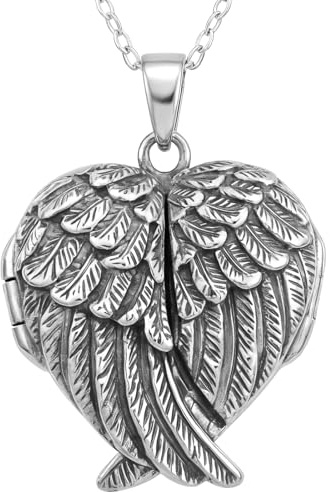 Alexander Castle Angel Wings 925 Sterling Silver Locket Necklace for Women - Girls 2 Photo Locket - 25mm x 25mm Locket with 18 Silver Chain & Jewellery Gift Box