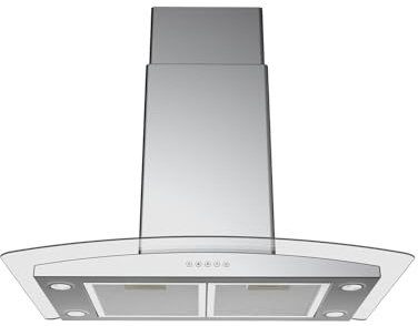 Blue Ocean RH668I 36 inch 900 CFM Tempered Glass Stainless Steel LED Light Island Mount Kitchen Range Hood with Ducted/Ductless Convertible Duct