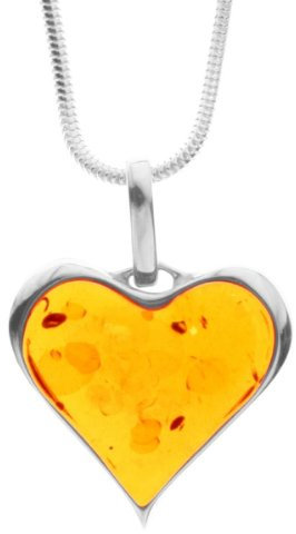 InCollections Damen-Anhänger 925/000 Sterlingsilber mit Bernstein inklusive Schlangenkette Herz 1,6/45 cm 5411204010780