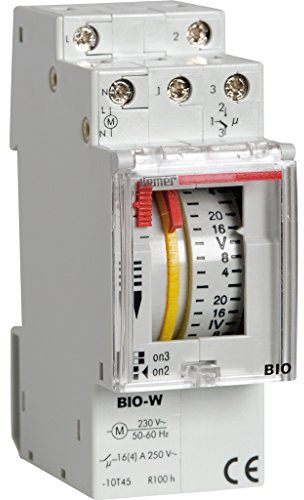 VEMER VE088100 Bio-W - Interruptor Horario Electromecánico, Temporizador con Programación Semanal, Instalación en Carril DIN, Gris Claro