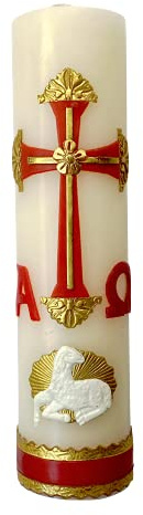 Alpha Omega Candle for Baptism, Confirmation, Easter Lent Cirio para Bautizo, Confirmacion O Boda Cirio Pascual (Red)
