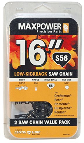 MaxPower 336534T 2 Pack Replacement Chains for 16 Inch Craftsman, Echo, Homelite, Poulan and Other saws S56