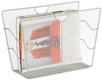 Relaxdays Zeitungsständer Mesh, Zeitschriftensammler Metall, Zeitungshalter stehend, HxBxT: 27 x 39 x 17 cm, silber