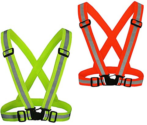 KAKOO 2 Stück Reflektorweste, Einstellbar Warnweste Sicherheitsweste Reflektierende Signalweste für Erwachsene/Kinder Radfahren,Laufen,Joggen im Dunkeln