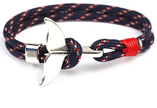EXINOX Pulsera Nautica Ballena | Hombre Mujer | Vida Marina Mar | Color Plata (Azul, Rojo Y Blanco)