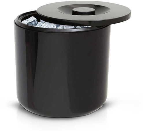 We Can Source It Ltd - Black Plastic Ice Bucket with Lid and Double-Wall Design – Bar and Pub Ice Cooler for Parties – Durable Lightweight Construction – Keeps Ice Fresh and Ready - 4ltr/7pt(Round)