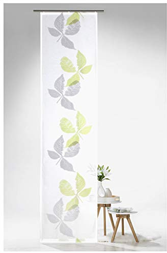 heimtexland ® Schiebegardine Batist Pure Nature Blätter 245x60 Flächenvorhang Schiebevorhang Transparent Weiß Grün Typ638