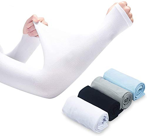 Polsini sportivi per uomo e donna, 4 paia di manicotti anti-umidità con fori per le dita per coprire i polsini per protezione UV per ciclismo, sport all'aria aperta