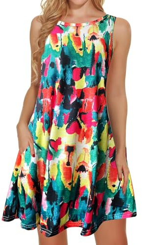 Abiti estivi da donna tie dye maglietta da spiaggia prendisole senza maniche tasche casual abito a canotta allentato (Tie Dye, 2X)