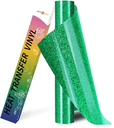 HTVRONT Green Glitter HTV Heat Transfer Vinyl - 10 x 8ft Glitter Iron on Vinyl for Shirts - Easy to Cut & Weed & Transfer | Green Glitter HTV Heat Transfer Vinyl Roll for All Cutting Machines - Easy to Cut & Weed for Heat Vinyl Design