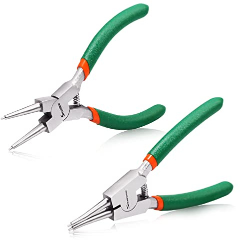 SPEEDWOX 2 Pcs Snap Ring Pliers Set, 5-Inch Internal External Circlip Pliers Kit, Tip Diameter 0.06 Inch, Straight Jaws for Ring Remover Retaining