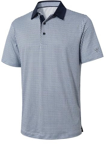 Golf Shirts for Men Dry Fit Short Sleeve Print Performance Moisture Wicking Polo Shirt, Navy Flagpole, XXL