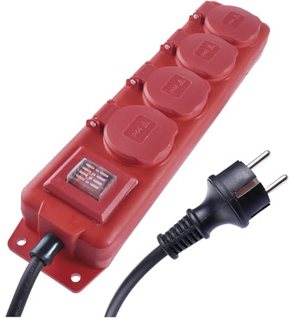 EMOS - Ciabatta elettrica a 4 prese, 3 m, con interruttore, 4 prese francesi ruotate a 45°, impermeabile, 250 V, 16 A, 3680 W, in gomma, H07RN-F3G 1,5 mm2, maggiore protezione da contatto, IP44, per