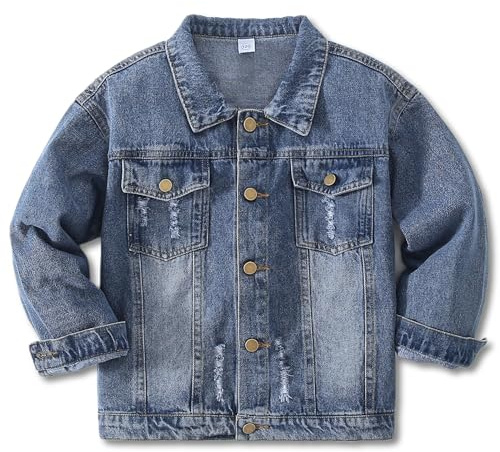 YJBQ Kids Girls Boys Basic Jean Jacket Classic Coats Denim Tops Children Casual Outerwear Teen Outfit 5-14 Years (US, Age, 11 Years, 12 Years, Blue)