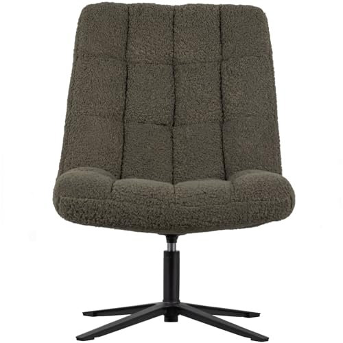 WOOOD Job Drehsessel, Loungesessel aus Trendiger Teddystoff Drehbar Stoffsessel Relaxsessel Clubsessel - Grün - 101x70x85 cm