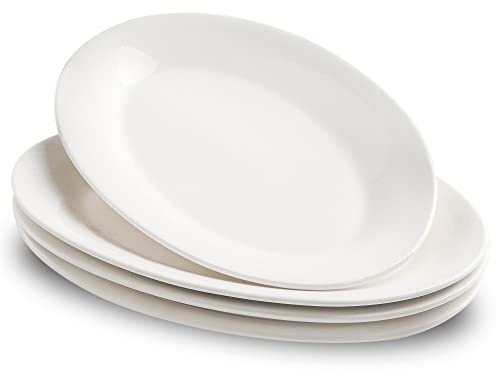 UIBFCWN Juego de 4 Platos de Cena Ovalados, Plato de Servicio, Vajillas de Porcelana, Vajilla de Fiesta, 10 pulgadas Bandejas de Comida Horno para Carne de Pavo,Pescado,Aperitivos,Plato de pasta
