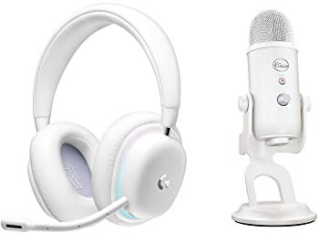 Logitech G735 Kabelloses Gaming-Headset und Blue Yeti Premium-USB-Gaming-Mikrofon Set für Streaming mit exklusiven Streamlabs Designs, kompatibel mit PC/Mac – Weiß