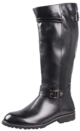ANUFER Hombre Debajo de la Rodilla Botas de Caballero Cuero de Microfibra Cremallera Vaquero Botas de Correr Negro SN0707153 EU44.5