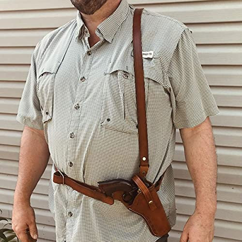 Haiqings Universelles verstecktes Leder-EIN-Schulter-Pistolenholster, mittelalterliches Leder-Schulterholster, Revolver-Pistolenhalter Burning Man Harness Jagdtasche für Cosplay-Kostüm,Braun