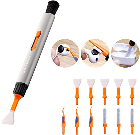 K&F CONCEPT 5 en 1 Kit de Stylo de Nettoyage Interchangeable pour Nettoyer Objectif/Capteur APS-C d'Appareil Photo, Téléphone Portable, Airpods