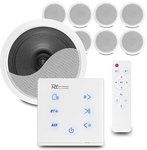 Power Dynamics Bluetooth Ceiling Speaker System - A100W In-Wall Amplifier with 8x CSPS6 6.5 Home Audio Speakers, Wall-Mounted Touch Panel, Ideal for Multi-Room Installed Sound System
