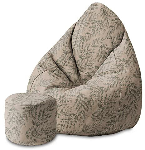 DreamRoots Bean Bag 80x80x120cm - Sitzsack mit Lehne und Hocker und Bezug - Sitzkissen Boden - Chill Bubibag - Sitzsack mit Füllung - Erwachsene mit Füllung M-Dunkle Blum2