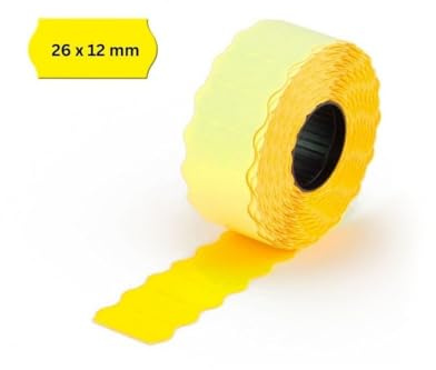 POKORNYS – 3.000 selbstklebende Etiketten für Preisauszeichner (gelb / 26x12mm) I permanent haftend I Kennzeichnung mit Preis, Datum ... I Preisetiketten für Handauszeichner mit Wellenrand ​