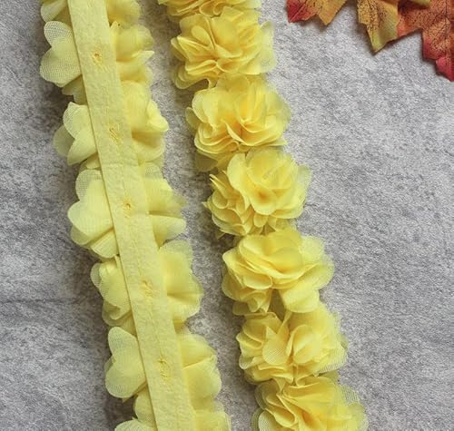 YYCRAFT Spitzenband aus Chiffon, Blume, 5,1 cm, für Applikationen, Nähen, Basteln, Hochzeit, Brautkleid, DIY-Dekoration (4,5 m, gelb)