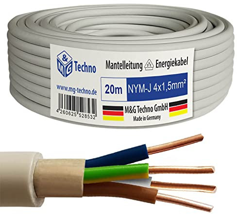 M&G Techno 20m NYM-J 4x1,5 mm² Mantelleitung Feuchtraumkabel Elektrokabel Kupfer Made in Germany