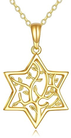 KECHO 14ct Solid Gold Tree of Life Necklace Star of David Pendant Jewellery Christmas Birthday Gifts for Women (Star of David)