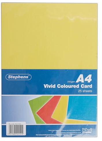 Stephens Vivid Coloured Card A4 210gsm 25 Sheets, Great For Printing, Photocopying, Card Making, Decoupage, And Scrapbook Designs, Perfect Cardboard Base For Craft Projects, Essential Stationery Item