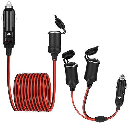 Jostift 2 Stück Auto Zigarettenanzünder Stecker 12V/24V Wasserdicht 4M KFZ Ladegerät Verlängerungskabel und 1 bis 2 Motorrad Zigarettenanzünder Buchse Splitter für DC Auto Motorrad LKW