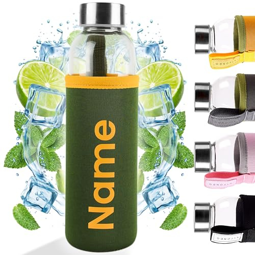LIVONDO Trinkflasche Gals 0,5 lt. mit Edelstahl Schraubverschluss und Neopren Hülle | Geschirrspüler fest (Wald - Olivgrün) | PERSONALISIERT