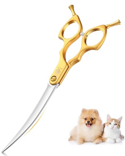 Purple Dragon 6.5 Zoll Hundeschere Fellschere Gebogene Für Hunde und Katze Grooming Schere mit Ultraleicht Weltraum Aluminium Griff,JP 440C Steel Profi Fellschere Hunde für Hundefriseur und Anfänger