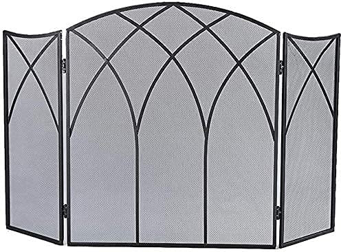 Funkenschutz, verzierter Feuerschutz mit 3 Paneelen, Funkenschutz, faltbar, schwarz, großer Kaminschutz für offenes Feuer/Gasfeuer/Holzofen, 80 cm hoch The New