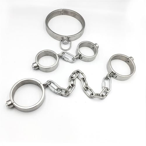 LIMKOO Metall Edelstahl Abschließbar Handschellen/Handfesseln Fußfesseln + Halsband BDSM Bondage Kit/Fesselset Fetish Sklave Sexspielzeug für Paare Hals, Hände und Füße, Weiblich