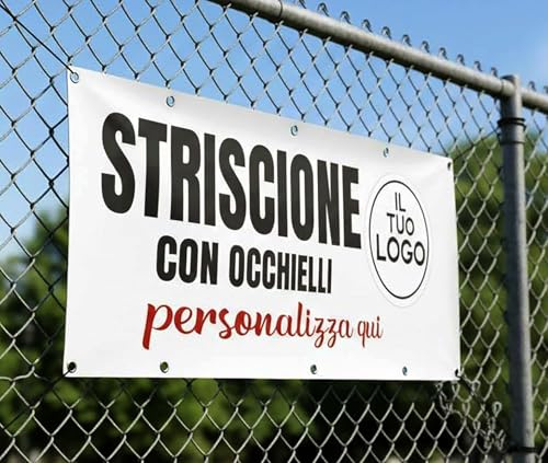 Mr Pubblicità - Striscione Personalizzato con Immagine, Logo o Testo - Banner in PVC Occhiellato per Esterni - Stampa Inclusa - Perfetto per Feste, Eventi o Pubblicità (100x500)
