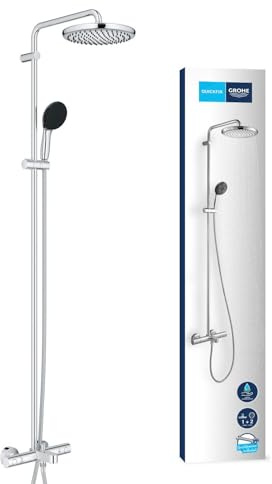 GROHE Vitalio Start 250 – exponerad termostatbaddusch med Aquadimer-funktion (rund 25 cm huvuddusch 1 sprej: Regn, rund 11 cm handdusch 2 sprayer: regn och jet, vattenbesparande), krom, 26988001