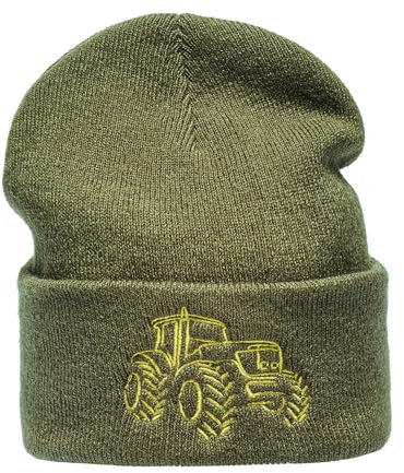 Baddery Strickmütze für Kinder: Traktor - Trecker Bauernhof Bagger Baustelle LKW Schlepper - Wintermütze Warme Mütze Beanie Kappe Geschenk für Junge Jungen & Mädchen (One Size - Grün)