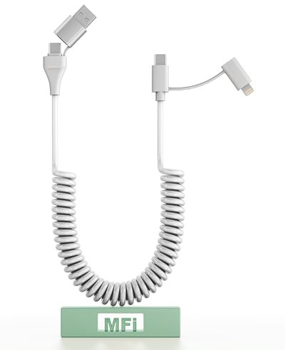 USB C Lightning Kabel 4 in 1 Spiralkabel - PD60W USB A/USB C auf USBC Lightning Apple Carplay & Datensynchronisation Ladekabel für iPhone/Android/iPad