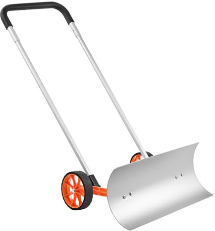 VEVOR Pala Neve con Ruote Larghezza Lama 74,5cm per Vialetto Ingresso Porta Marciapiedi, Spintore di Neve con Ruote per il Vialetto, Spazzaneve a Rotelle Pala da 74,5cm Manico Alluminio a Forma di U