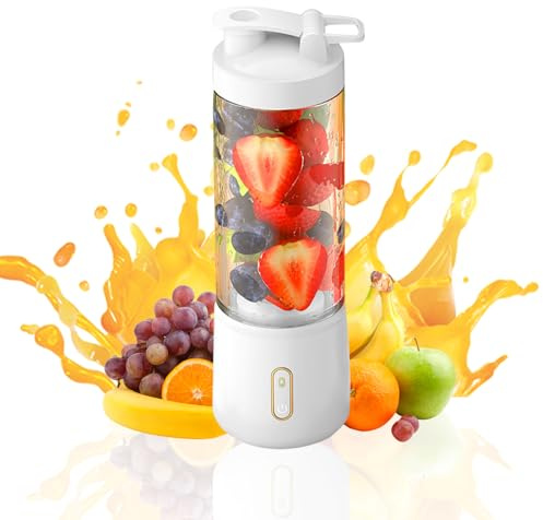 Mini Blend Smoothie Maker to go Trinkbecher,500ml Tragbarer Mixer Juicer Elektrischer Saftmixer mit 12 Edelstahlklingen Standmixer,USB Wiederaufladbarer Blender Smoothie Makers für Saft Maker (Weiß)