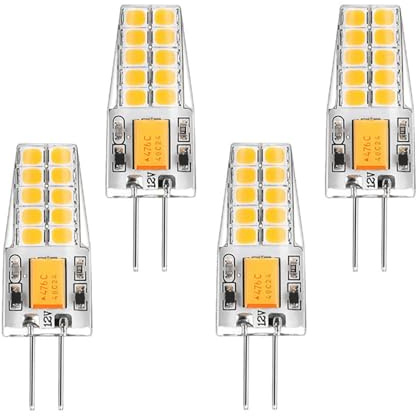 Minsily 4 Packs G4 LED Bulb 4.5W Equivalent to 45W T3 JC Type Bi-Pin G4 Base Halogen Bulb AC/DC 12V Warm White 3000K G4 Bulb for Under Cabinet Light Ceiling Lights RV Boats Outdoor Landscape Lighting