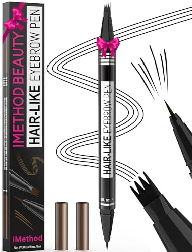 iMethod Microblading - Lápiz de Cejas 2 en 1 Con Aplicador de 4 Puntas de Horquilla y Punta de Pincel Precisa Para Crear Cejas Naturales, Color Negro